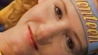 Teenage red haired having fun with her dildo