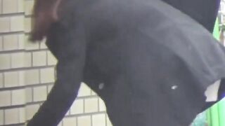 Japanese teenies' bathroom pee fest on closeup camera
