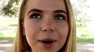 Petit-Teeny-Blondie" - Small Framed Babe With Long Hair Gets Fucked From Behind And Eats His Load!
