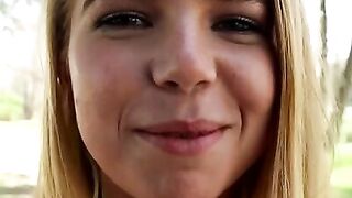 Petit-Teeny-Blondie" - Small Framed Babe With Long Hair Gets Fucked From Behind And Eats His Load!