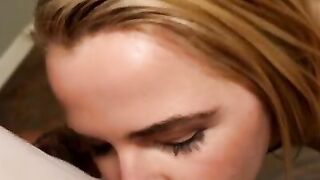 Petit-Teeny-Blondie" - Small Framed Babe With Long Hair Gets Fucked From Behind And Eats His Load!
