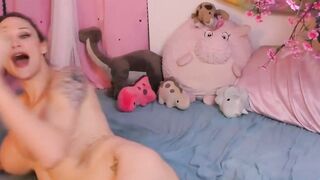 Big-titted hot shemale jerking her dick