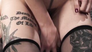 Petite dominatrix Arson Leigh is pegging and tormenting bound stud