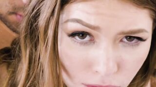 Petite Myra Moans uses her tight twat to please handsome dude