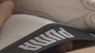 Skinny twink Markus licking his own dick while jerking off