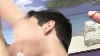 Beautiful young gays sucking cocks and banging in threesome