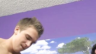 Beautiful young gays sucking cocks and banging in threesome