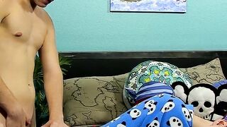 Twink sucks his horny lovers big cock before fucking him raw