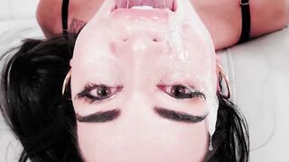 Busty brunette Suttin squirts before I fuck her dirty wet mouth