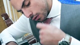 Dani Rivera breeds his horny client Miguel Angel at his barbershop