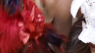 Slutty Kayley Gunner and Caitlin Bell dominate a masked threesome