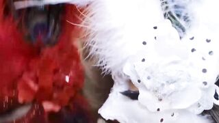 Slutty Kayley Gunner and Caitlin Bell dominate a masked threesome