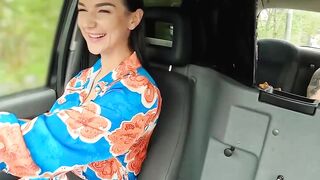 Taxi slut Lady Gang rides strangers dick doggy after blowjob deal