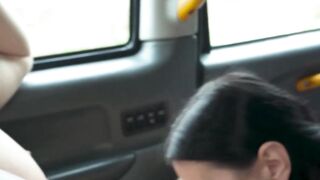 Taxi slut Lady Gang rides strangers dick doggy after blowjob deal