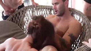 Busty stepsis Nicole Love shares my big cock with the family ladies