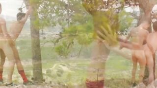 Four-Way Bareback Threesome with Hot Young Guys Outdoors