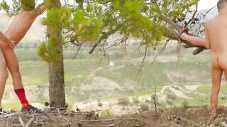 Four-Way Bareback Threesome with Hot Young Guys Outdoors