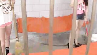 Prison Handjobs - Two Hot Babes Share A Convict's Dick