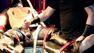 Bondage Domination - Deep Throttling Session with Ball Busting Blonde