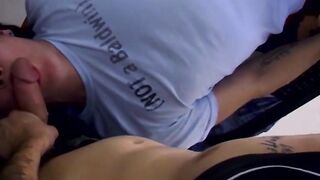 Three's Company But My Mouth Is All Alone - Gay Threesome Facial Blowjob