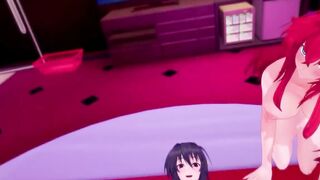 DxD Фута Риас и Фута Акино трахают свою подругу 1 серия