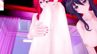 DxD Фута Риас и Фута Акино трахают свою подругу 1 серия