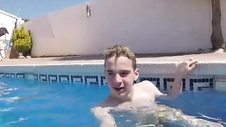 Amateur Pool Party Jerk-Off Session with Hot Blonde Babe