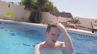 Amateur Pool Party Jerk-Off Session with Hot Blonde Babe