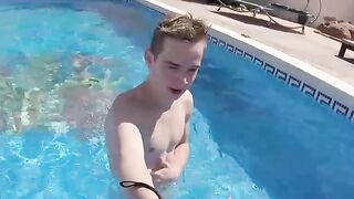 Amateur Pool Party Jerk-Off Session with Hot Blonde Babe