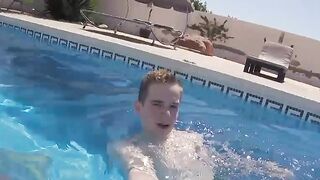 Amateur Pool Party Jerk-Off Session with Hot Blonde Babe