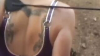 Dominatrix Mistress Outdoor Bondage Session with Submissive Bitch Slave