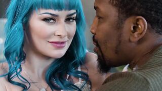 Stunning Black Babe Jewels Blue Rides A Monster-Sized White Dick