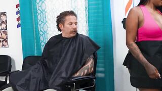 Hot Blonde MILF Gives Her Client A Surprise Handjob In The Chair