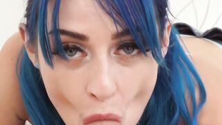 Blue-Haired Vixen Gives Mind Blowing Head & Swallows His Load - Must See!