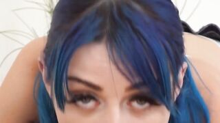 Blue-Haired Vixen Gives Mind Blowing Head & Swallows His Load - Must See!