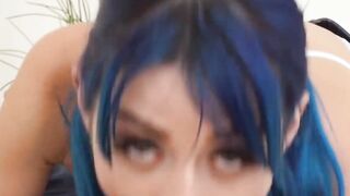 Blue-Haired Vixen Gives Mind Blowing Head & Swallows His Load - Must See!