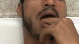 Brazilian Hunk Dildo Fucks His Ass While Bathing