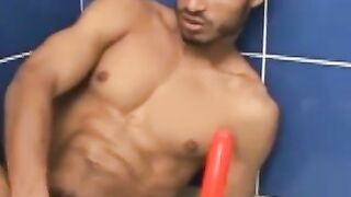 Brazilian Hunk Dildo Fucks His Ass While Bathing