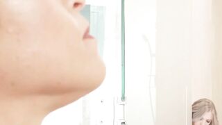Busty MILF with Inked Body Licks & Fingers Pussys in Hot Bath