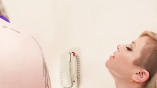 Busty MILF with Inked Body Licks & Fingers Pussys in Hot Bath