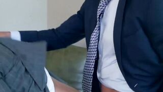 Businessman's Beard Gets Facial While Riding Colleagues Dick