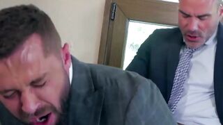 Businessman's Beard Gets Facial While Riding Colleagues Dick