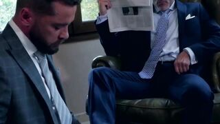 Businessman's Beard Gets Facial While Riding Colleagues Dick