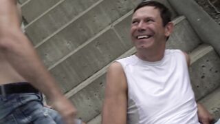 Outdoor Muscle Bear Fucks Jock Stud in Public
