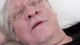 Grandpa's Big Meat Gets A Teasing Blowjob From Busty Brunette Babes