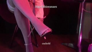 Hotwife showing off into high heels underwear and 7/8 socks