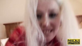 Big Boobed blonde submissive into tights