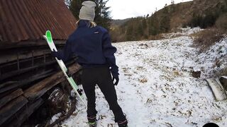 Ski Instructor Fucking his Adorable College Girl after getting a Head