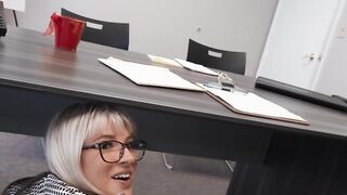 Blond Bombshell Katee Sucks Her Office-Boss' Dick Like A Pro