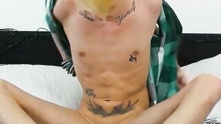 Ink-Drenched Hunk Jacks Off While Anal Play with Dildo
